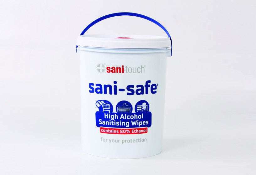 SaniSafe 1000 sheet 5l buckets 80 alcohol sanitising wipes Alcohol Breathalysers Pty Ltd